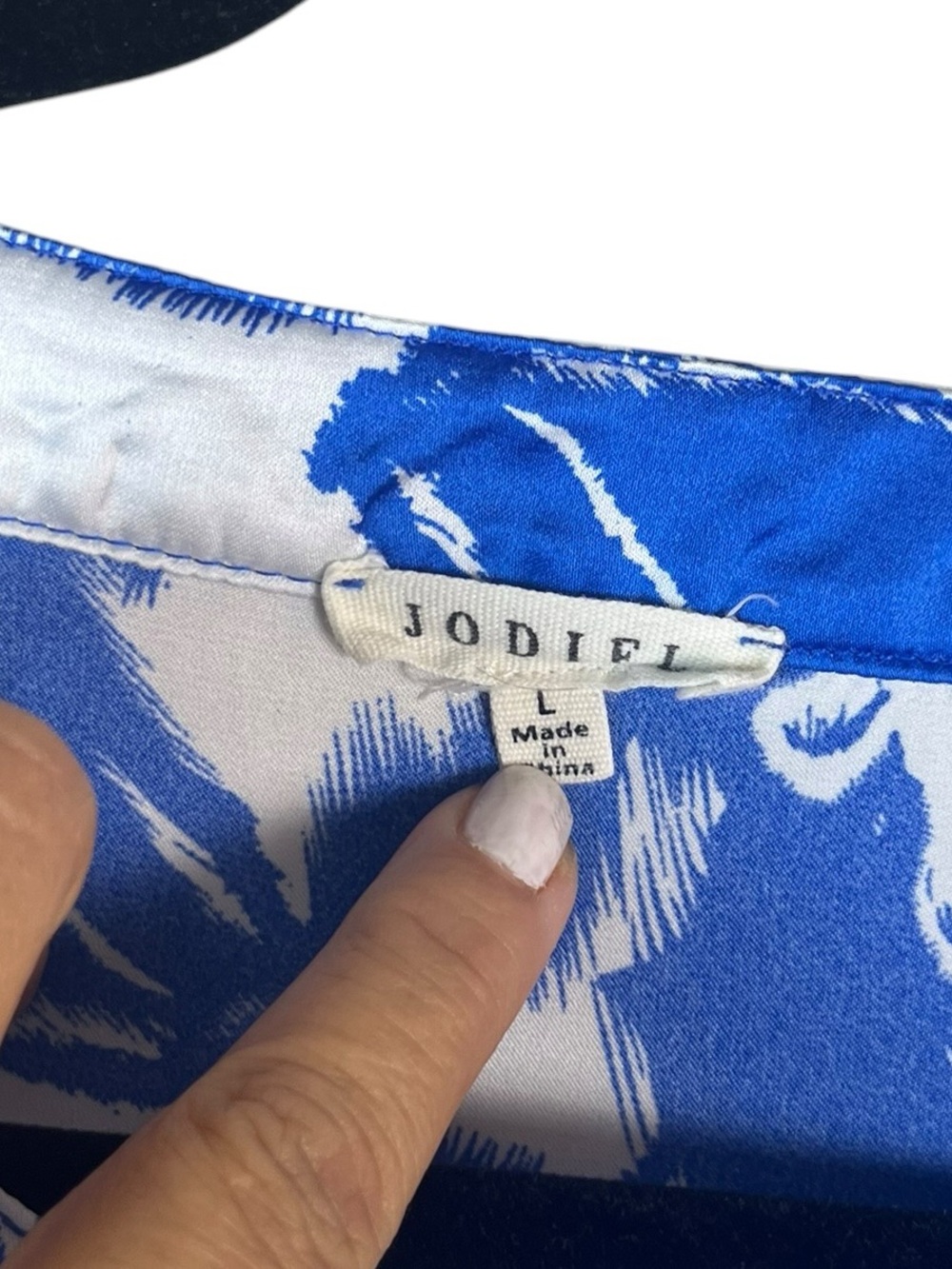 Jodiel Blue and White V-Neck Flutter Sleeve Tiered Swing Dress size L - Picture 7 of 12